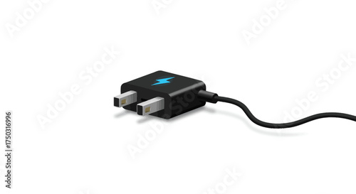 Phone Charger Illustration – Minimal Black Adapter with Cable Vector