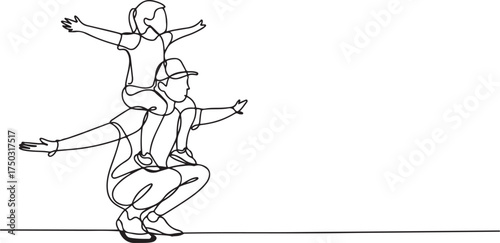 Piggyback Ride Continuous Line Drawing – Minimalist One Line People Illustration in Black and White