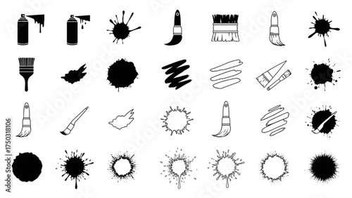 Set of hand prints and hand drawn ink splashes vector icons