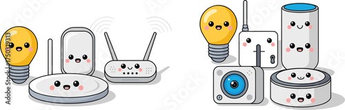 Cute Kawaii Smart Home Devices and Gadgets with Faces Keywords: smart home, technology, cute