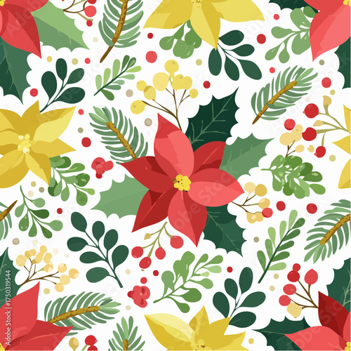 Handdrawn watercolor christmas floral seamless pattern
2