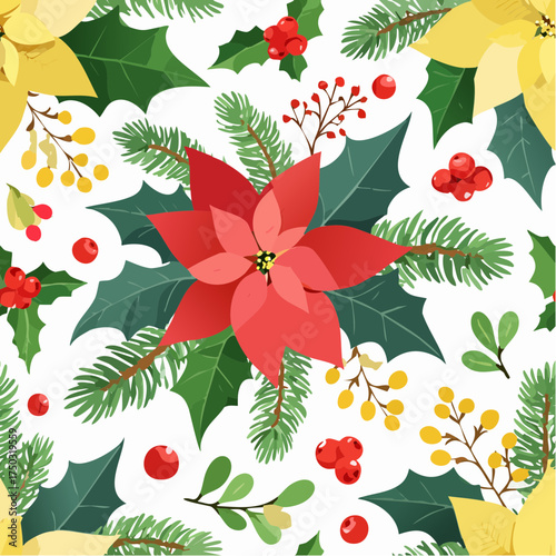 Handdrawn watercolor christmas floral seamless pattern
3