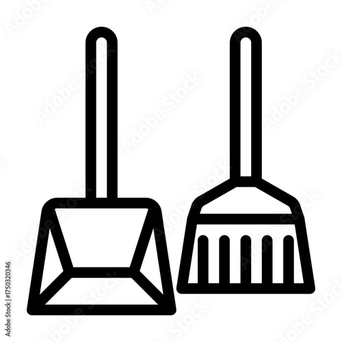 Broom and dustpan line icon. Home service illustration