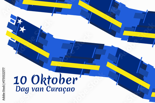 Translation: October 10, Curaçao Day. Vector illustration. Suitable for greeting card, poster and banner.