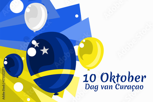 Translation: October 10, Curaçao Day. Vector illustration. Suitable for greeting card, poster and banner.