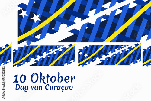 Translation: October 10, Curaçao Day. Vector illustration. Suitable for greeting card, poster and banner.
