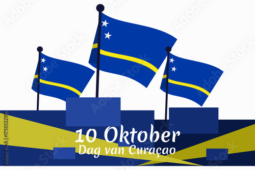 Translation: October 10, Curaçao Day. Vector illustration. Suitable for greeting card, poster and banner.