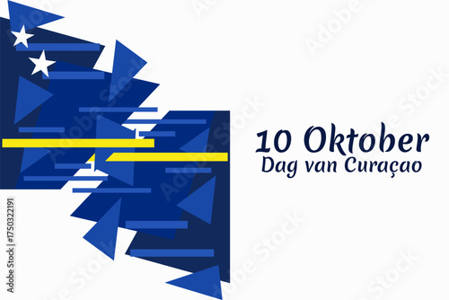 Translation: October 10, Curaçao Day. Vector illustration. Suitable for greeting card, poster and banner.