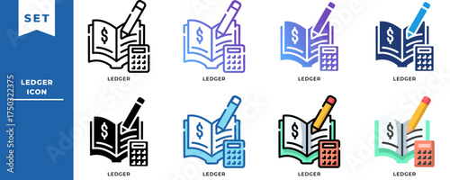Ledger Book Accounting Icon Set — Financial Record, Budget Planner, and Business Expense Tracker Vector Icons for Finance Management and Bookkeeping Applications