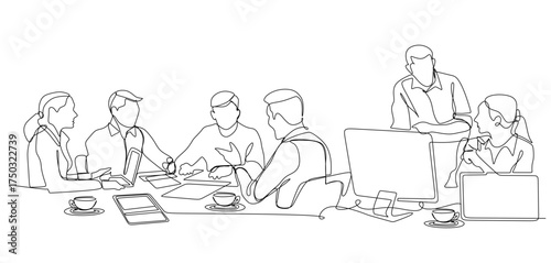 Teamwork and collaboration depicted in minimalist continuous line drawings demonstrating unity and partnership