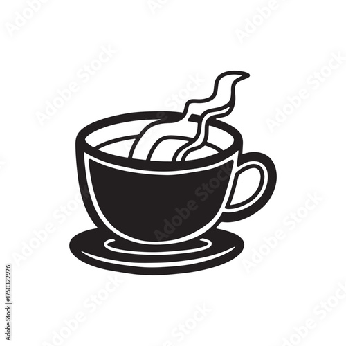  Friendly Witchy Teacup With Steam Silhouette On White Background.