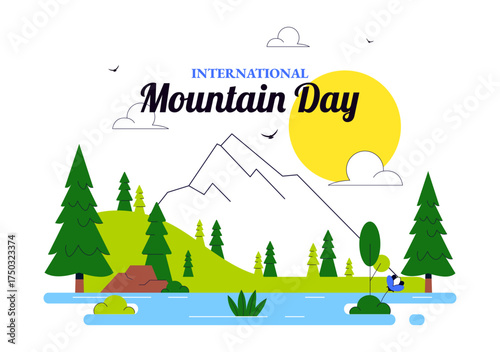 International Mountain Day Vector Illustration Celebrated on December 11, Featuring Mountain Landscape, Green Valleys, and Trees in a Flat Background