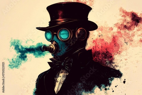 Creative depiction of a masked man in a stylish top hat in an imaginative setting.
