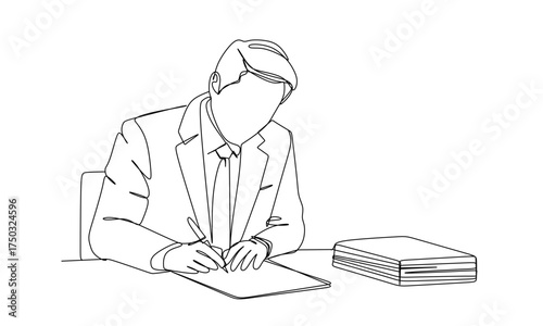 Minimalist Line Art Man women Taking Notes in a Meeting, Drawn with One Continuous Line