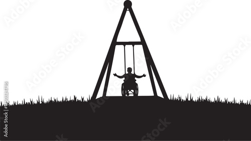 Silhouette of person in wheelchair on swing set with arms outstretched