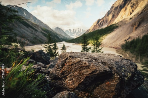 Stone podium in the mountains 