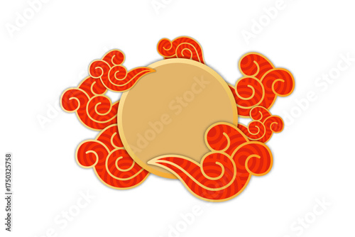 Chinese Golden Cloud Frame on Red Background — Traditional Oriental Template for Celebration Design