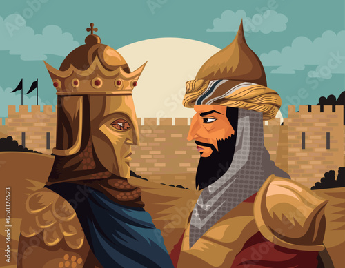 saladin and baldwin face to face before the walls of jerusalem