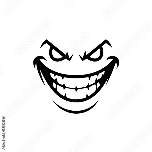 Evil grin, spooky halloween face with sinister eyes and sharp smile in minimal vector style, perfect for horror poster, creepy design, or festive decoration concept.
