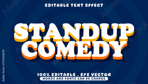 Bold 3D cartoon text effect for standup comedy. Editable vector typography with a playful, retro comic font style