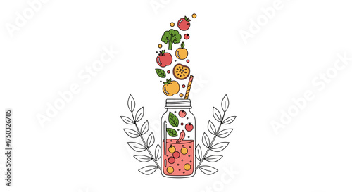 A healthy refreshing jar with fruits and vegetables for a balanced diet.