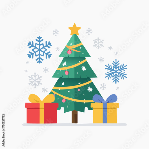 Seasonal Holiday Vector Pack Featuring Christmas Tree, Snowflake, and Gift Box Icons