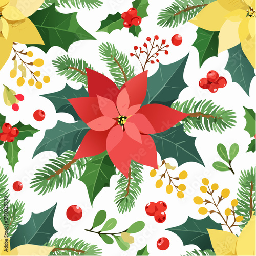 Realistic christmas flower & wreath collection
4