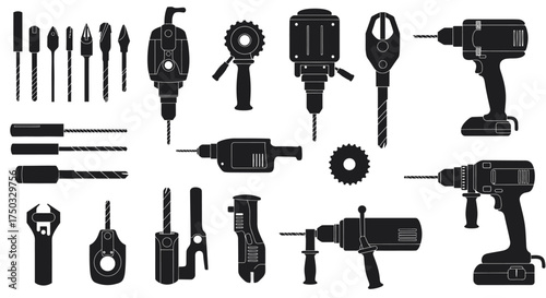 Drilling Tools Vector – Drill Bits, Hand Drill, and Power Drill Illustration
