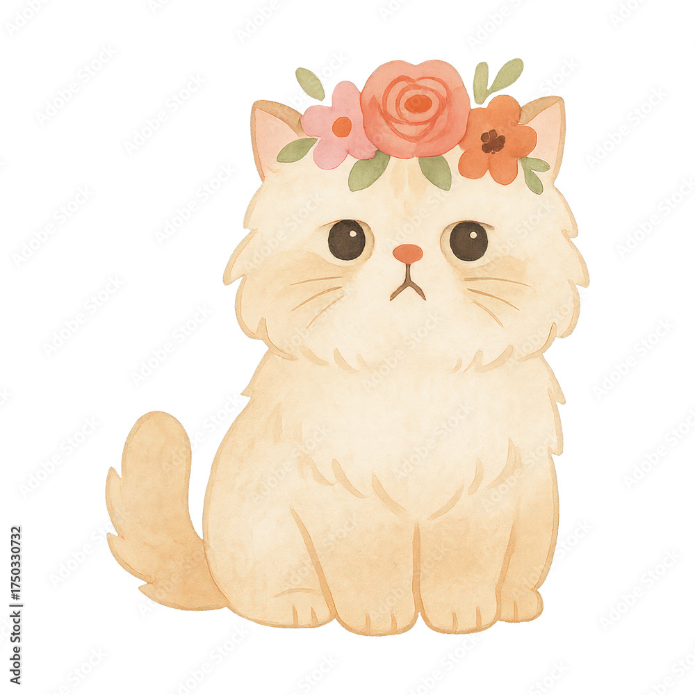 Fototapeta premium PNG Cute floral crowned kitten illustration.