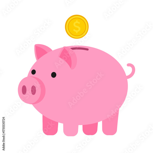 Pink Piggy Bank with a Coin Above Saving Money Concept.
