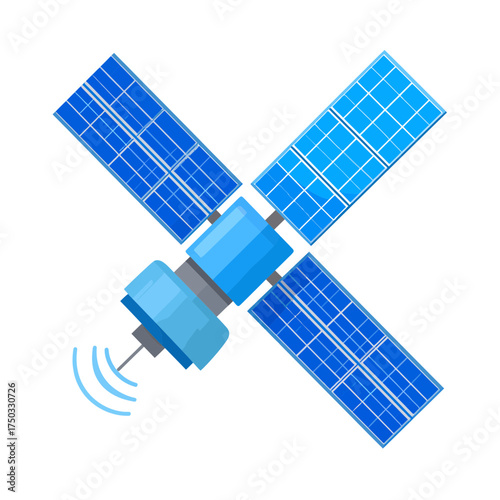 Satellite with Solar Panels Transmitting Signals in Space.