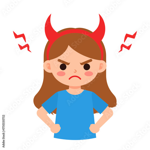 Angry Girl with Devil Horns A Cartoon Depiction of Frustration.
