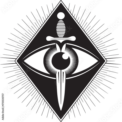 Intriguing eye and sword emblem design for edgy brand identity and mystical creative projects