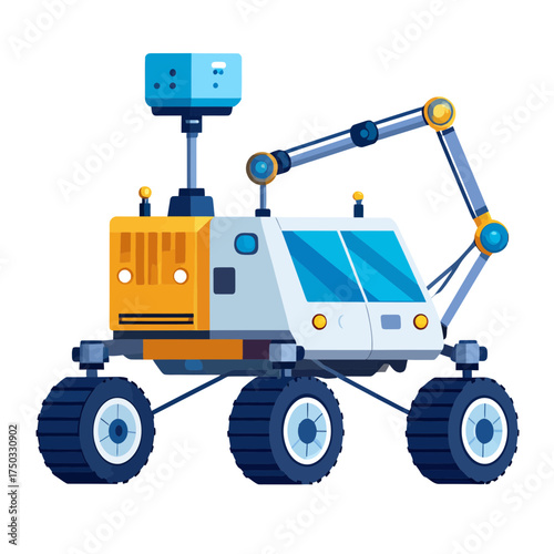 Cartoon Mars Rover with Robotic Arm Exploring the Red Planet.