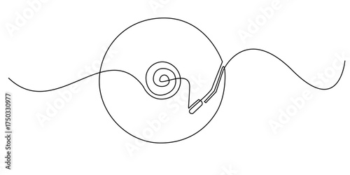 Continuous line drawing of a retro vinyl record with a needle.one line drawing symbolizing classic music and vintage sound.perfect for music lovers,album covers,posters
