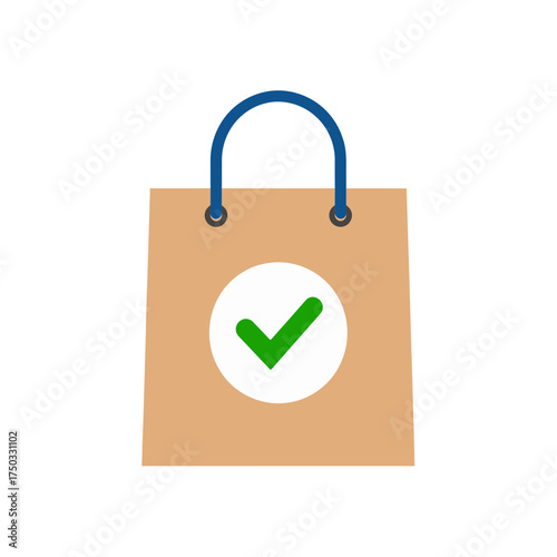 Shopping bag with a check mark indicating successful purchase or completion.