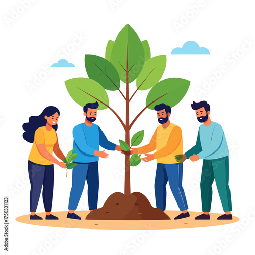 Teamwork in Planting a Tree for Environmental Conservation.