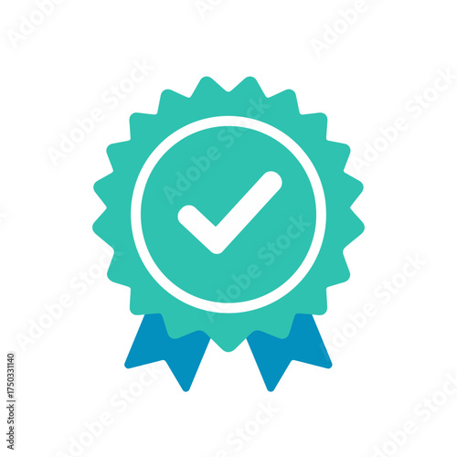 Turquoise Guarantee Badge with Checkmark Symbol.