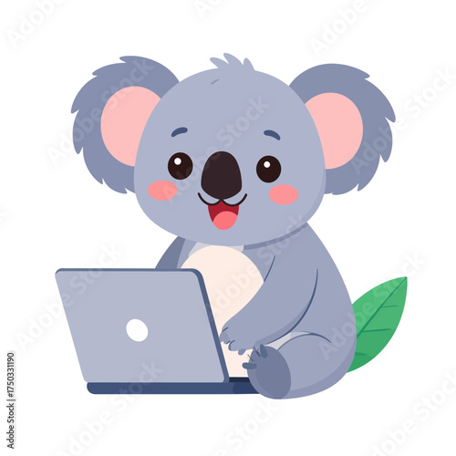 Cute Koala Working on Laptop Illustration.