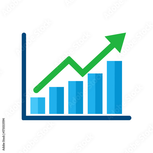 Growing Bar Chart with Upward Arrow Illustrating Business Growth.
