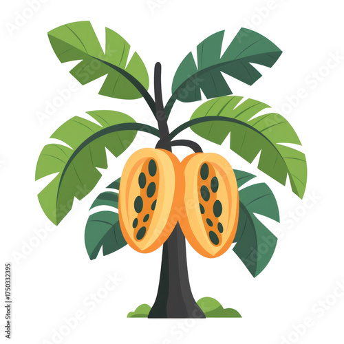 Transparent papaya growth tropical landscape illustrative art vibrant environment nature concept