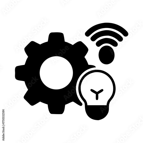 Gear lightbulb and wifi signal icon in black and white