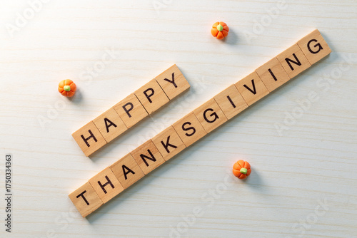 Thanksgiving Message Made of Wooden Alphabet Blocks