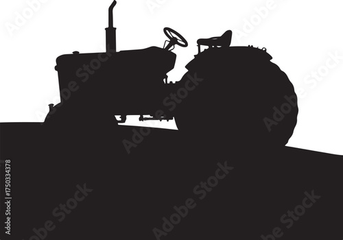Black silhouette of a vintage tractor on a white background