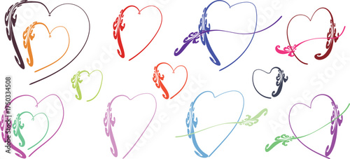 Collection of colorful heart designs vector illustration for love and romance concepts isolated on w