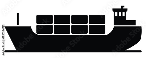 Cargo Ship Icon – freight vessel vector, transportation and logistics pictogram, delivery boat silhouette