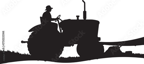 Silhouette of farmer driving tractor in field vector