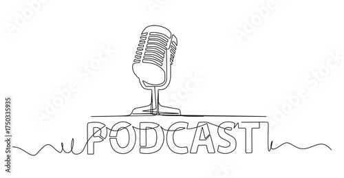  Retro microphone and headphones radio podcast concept simple continuous one line drawing