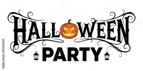 A festive Halloween party invitation featuring a carved jack o lantern and decorative text. Perfect for announcing spooky celebrations.