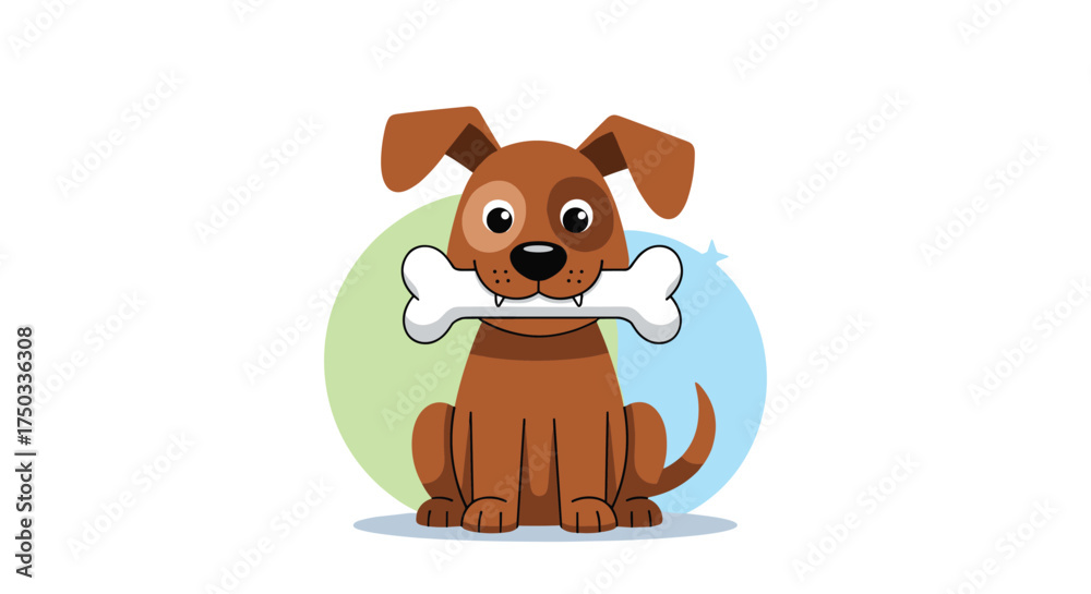 Obraz premium A cute brown dog sitting and holding a bone in its mouth happily.